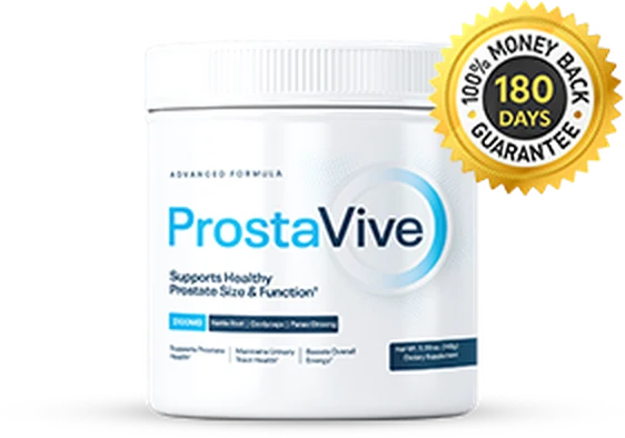 One ProstaVive powder tub beside a 180 days money back seal